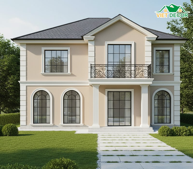 Mẫu nhà 2 tầng 70m2 tân cổ điển nhẹ nhàng
