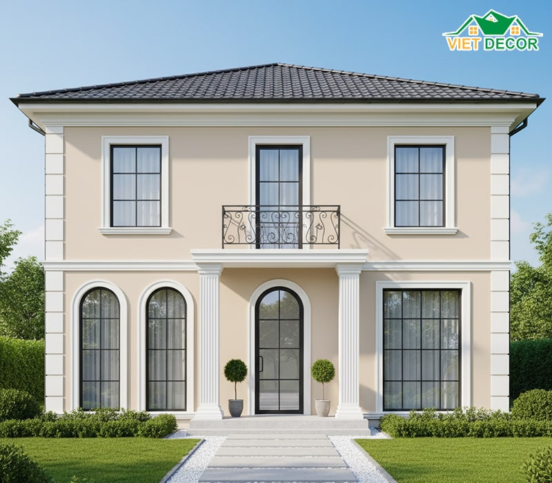 Mẫu nhà 2 tầng 70m2 tân cổ điển nhẹ nhàng