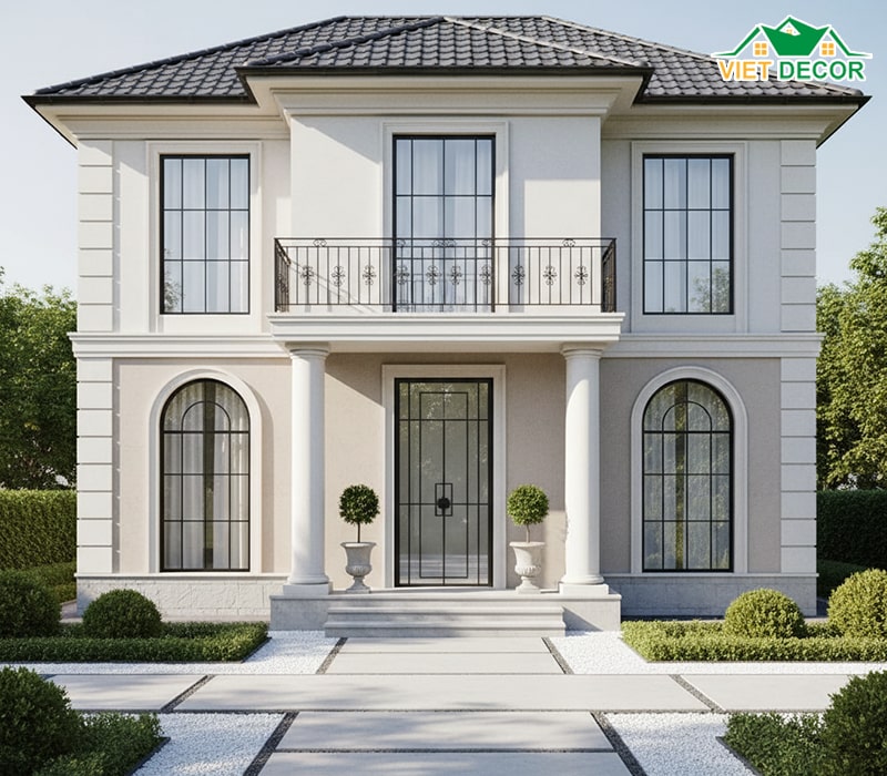 Mẫu nhà 2 tầng 70m2 tân cổ điển nhẹ nhàng