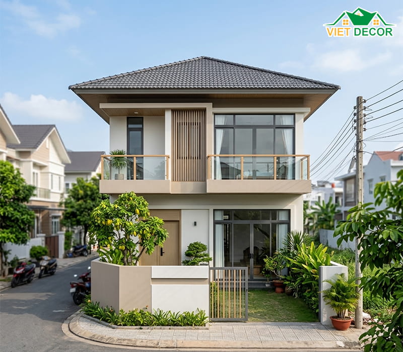 Thiết kế nhà 2 tầng mái Nhật hiện đại, tinh tế