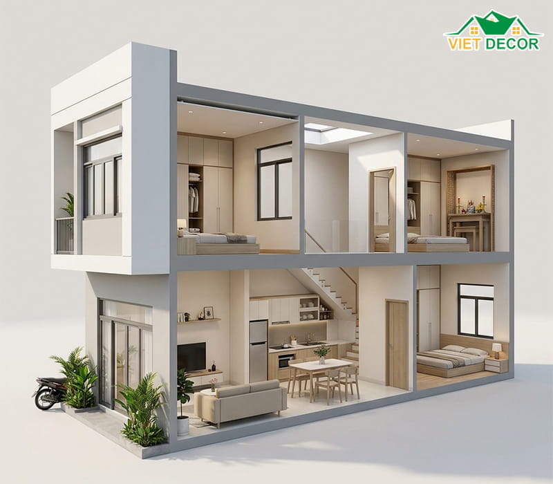 Mẫu nhà ống 2 tầng 80m2 phong cách tối giản (Minimalism)