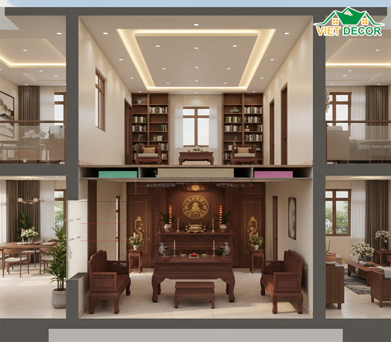 Cách xử lý khoảng không gian phía trên bàn thờ (Tầng 2)