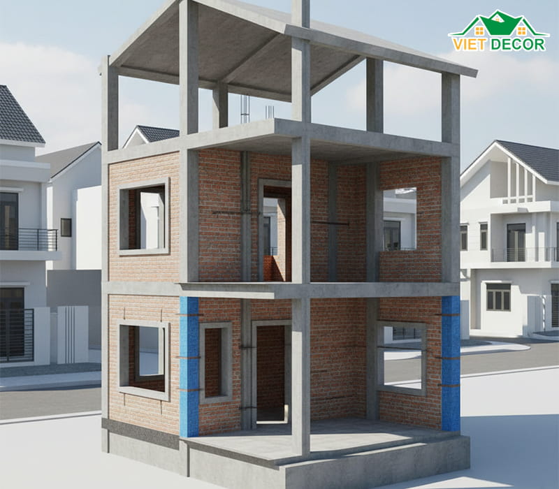 Giải pháp kỹ thuật để xây tường 10 cho nhà 2 tầng an toàn tuyệt đối