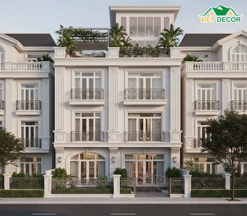 Thiết kế nhà 3 tầng 1 tum tân cổ điển sang trọng