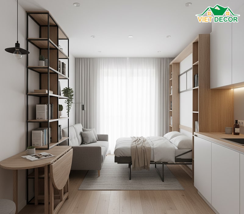 Mẫu thiết kế căn hộ chung cư 35m2 2 phòng ngủ