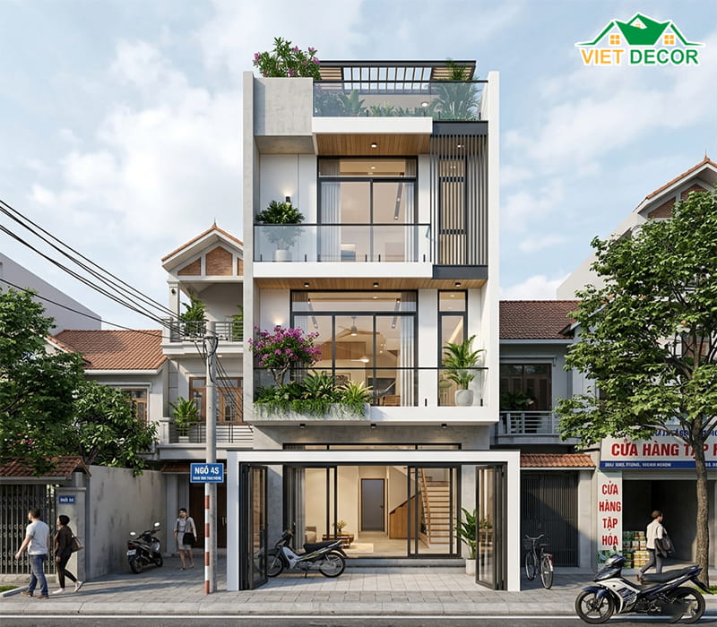 Mẫu nhà 4 tầng 4m phong cách hiện đại (Modern)