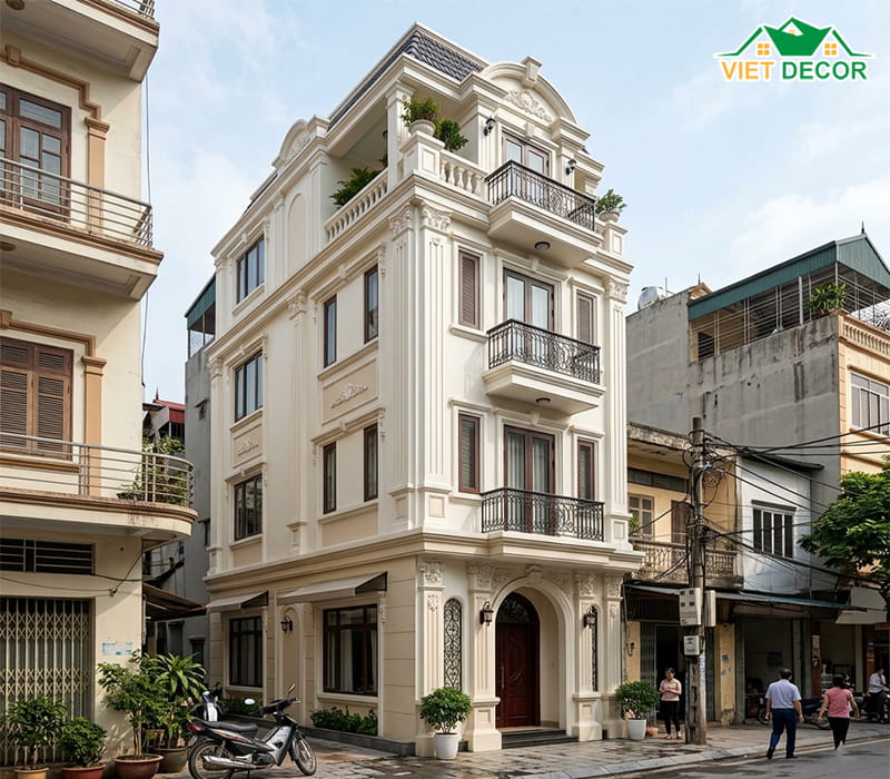 Thiết kế nhà phố 4 tầng 4m tân cổ điển (Neo-Classic)