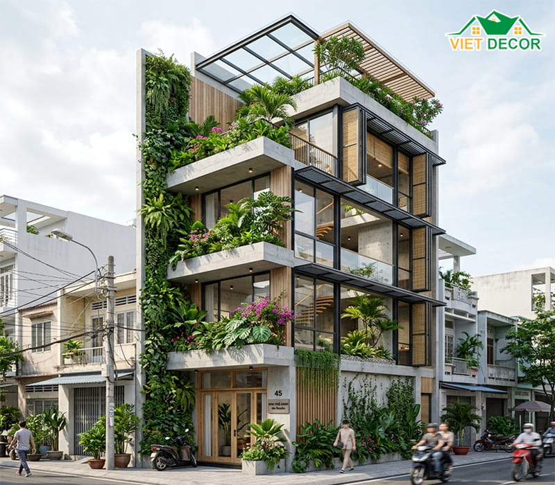 Mẫu nhà 4 tầng mặt tiền 4m không gian xanh (Eco-friendly)