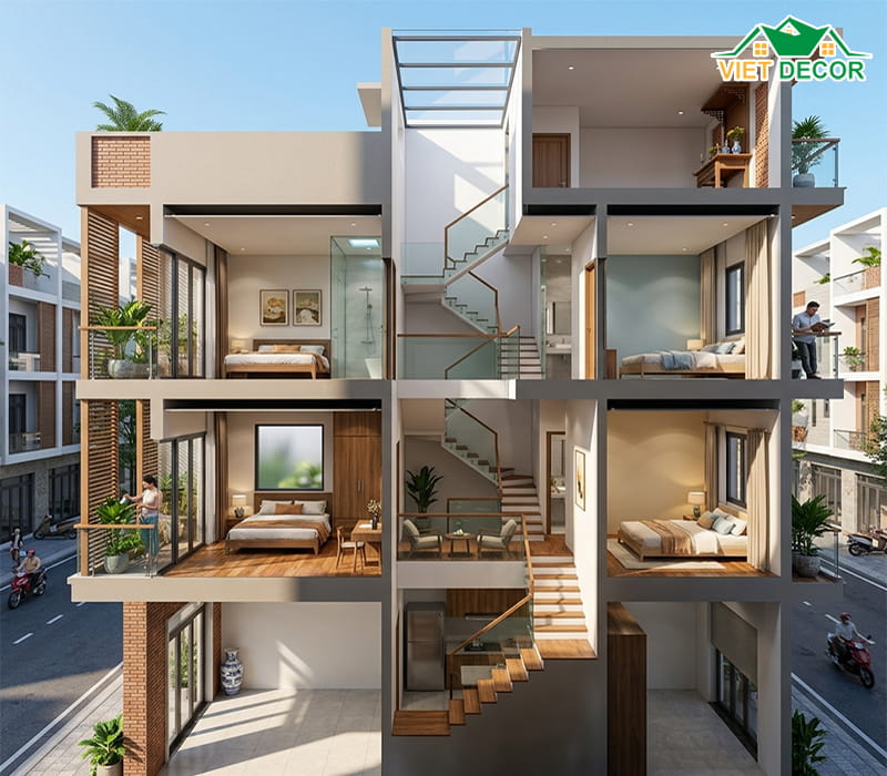 Bố trí công năng tầng 2 & 3: Khu vực nghỉ ngơi riêng tư