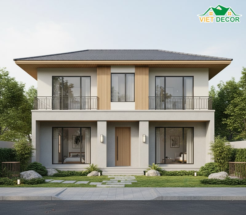 Mẫu nhà 6x15 2 tầng 4 phòng ngủ mái Nhật