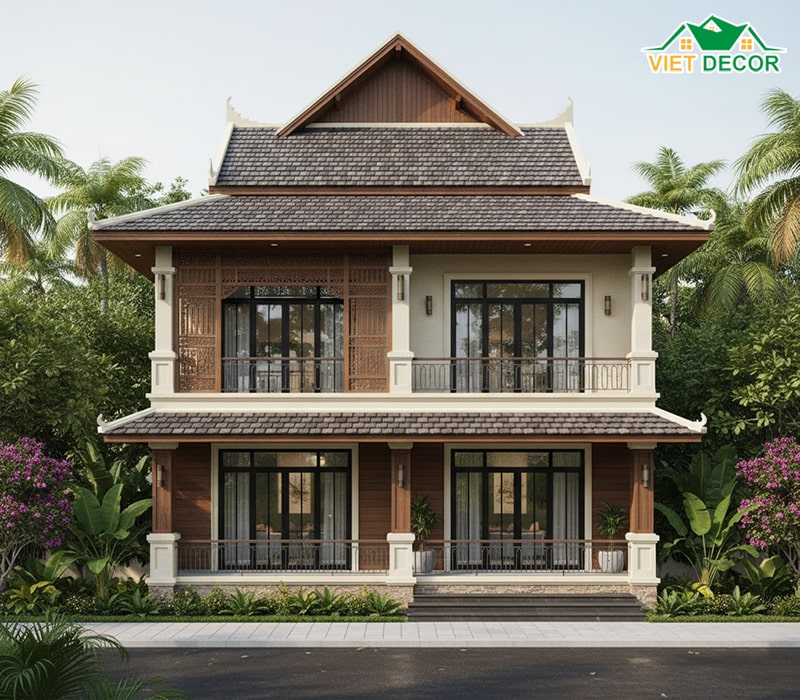 Mẫu nhà 6x15 2 tầng 4 phòng ngủ mái Thái