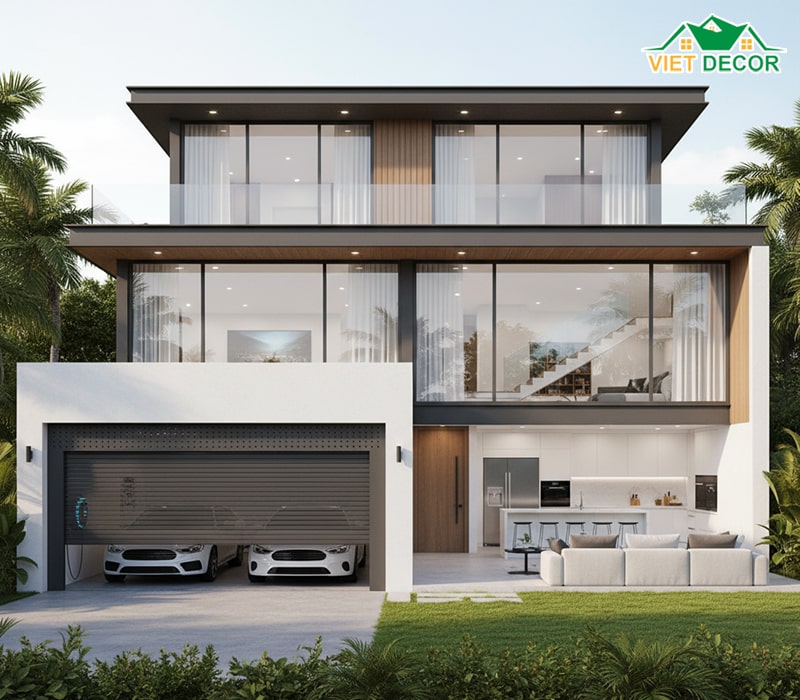 Thiết kế nhà 6x15 2 tầng 4 phòng ngủ có gara ô tô