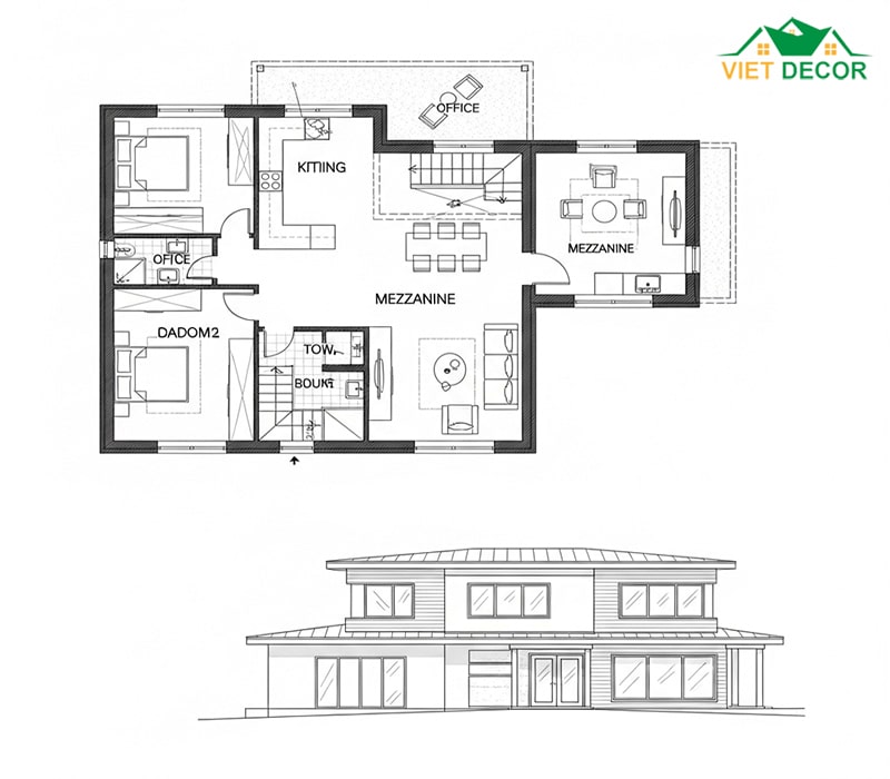 Bản vẽ thiết kế mẫu nhà cấp 4 có gác lửng