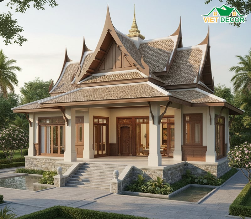 Mẫu nhà cấp 4 mái Thái 2 phòng ngủ 1 phòng thờ sang trọng