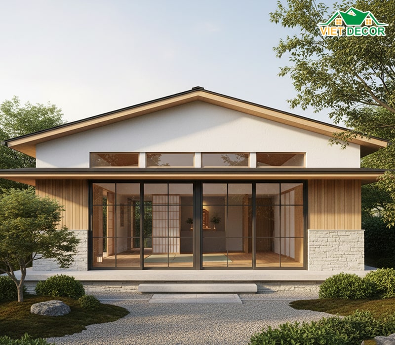 Thiết kế nhà cấp 4 mái Nhật 2 phòng ngủ 1 phòng thờ hiện đại