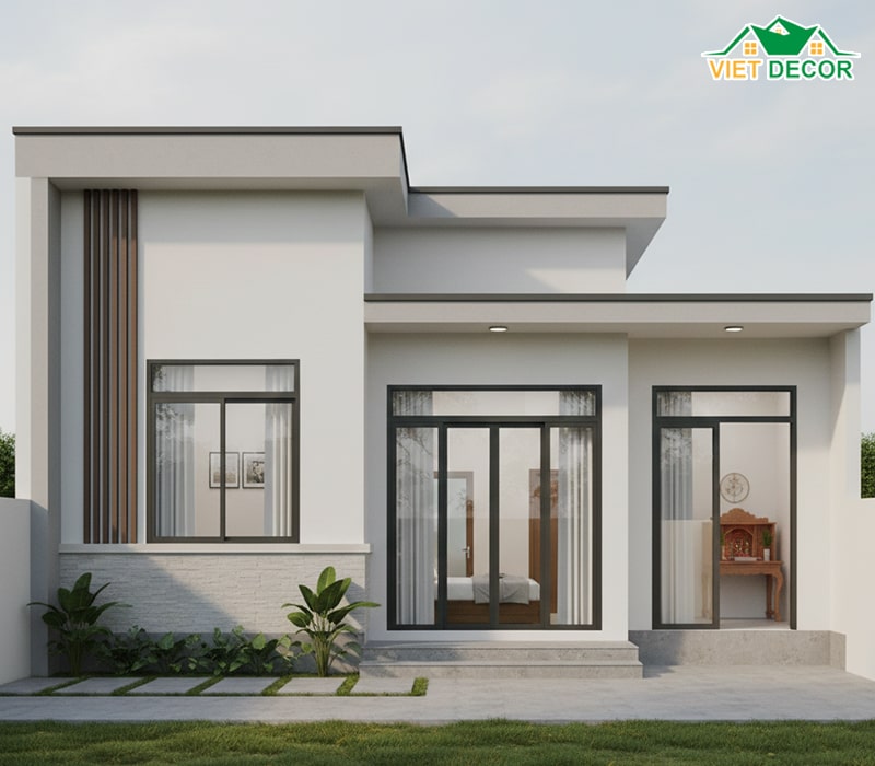Mẫu nhà cấp 4 mái bằng 2 phòng ngủ 1 phòng thờ giá rẻ