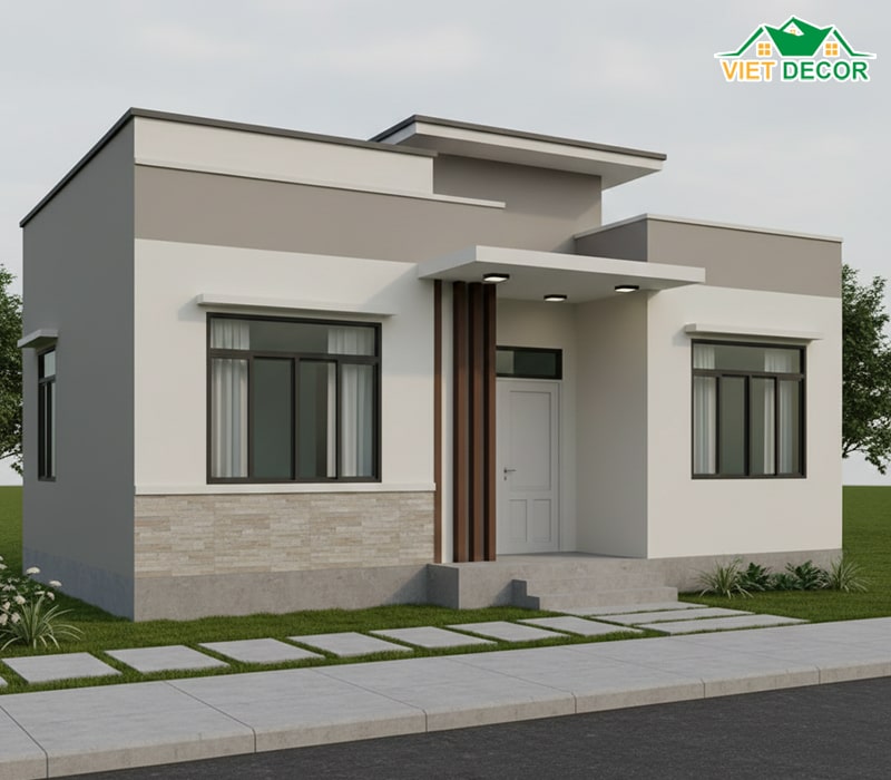Mẫu nhà cấp 4 mái bằng 2 phòng ngủ 1 phòng thờ giá rẻ