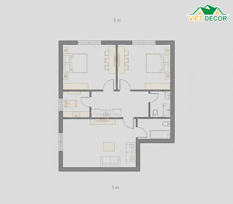 Bản vẽ bố trí nhà diện tích 5x20m