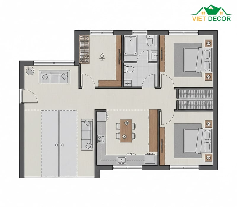 Bản vẽ bố trí nhà diện tích 6x15m