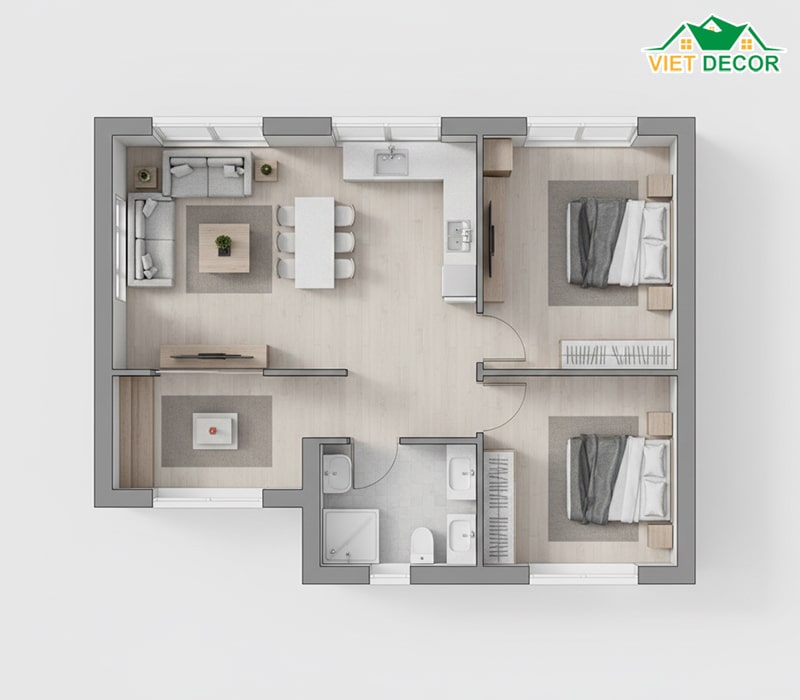 Bản vẽ bố trí nhà diện tích nhỏ (dưới 80m²)