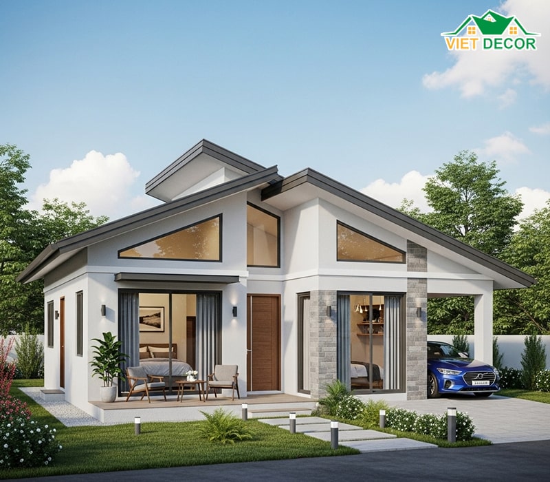 Mẫu nhà cấp 4 2 phòng ngủ 5×12 mái lệch