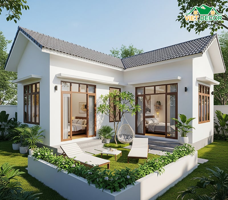 Mẫu nhà cấp 4 2 phòng ngủ 70m2 chữ L