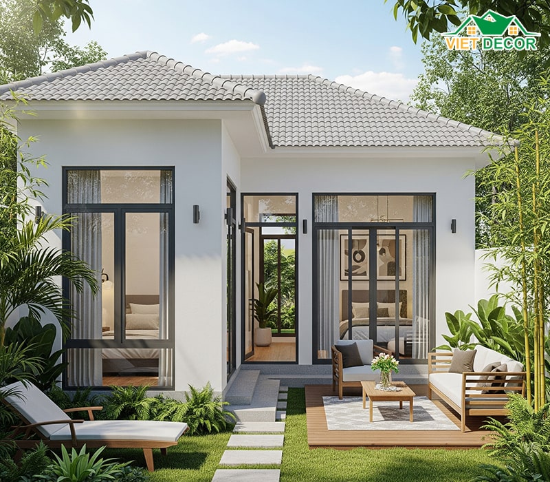 Mẫu nhà cấp 4 2 phòng ngủ 70m2 chữ L