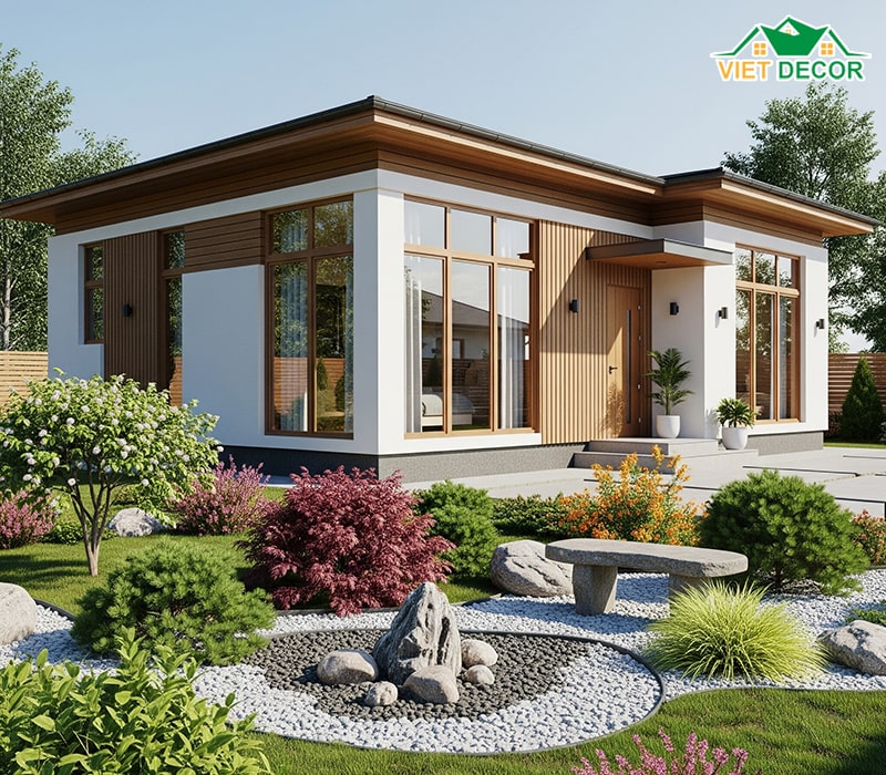 Mẫu nhà cấp 4 2 phòng ngủ 70m2 có sân vườn
