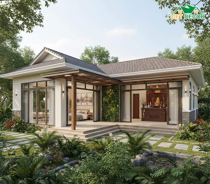 Mẫu nhà vườn cấp 4 không gian mở xanh mát