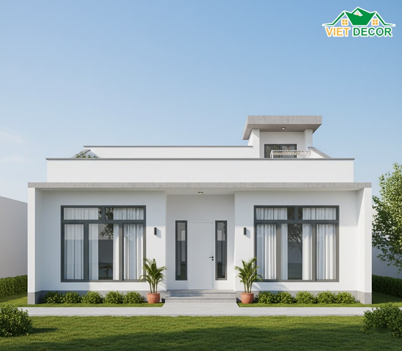 Mẫu nhà cấp 4 mái bằng 3 phòng ngủ hiện đại, đơn giản