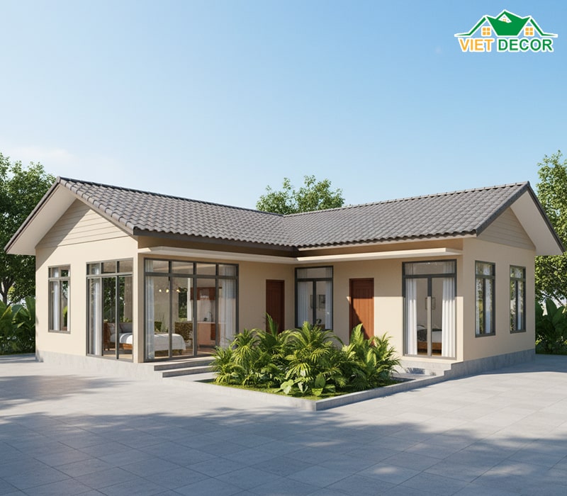 Mẫu nhà cấp 4 hình chữ L 3 phòng ngủ