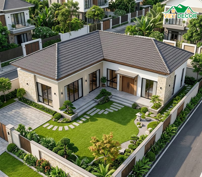 Thiết kế nhà chữ L mái Nhật tinh tế