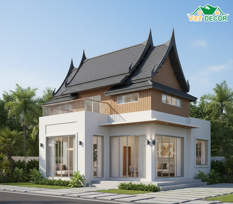 Mẫu nhà cấp 4 gác lửng 4x15 mái thái
