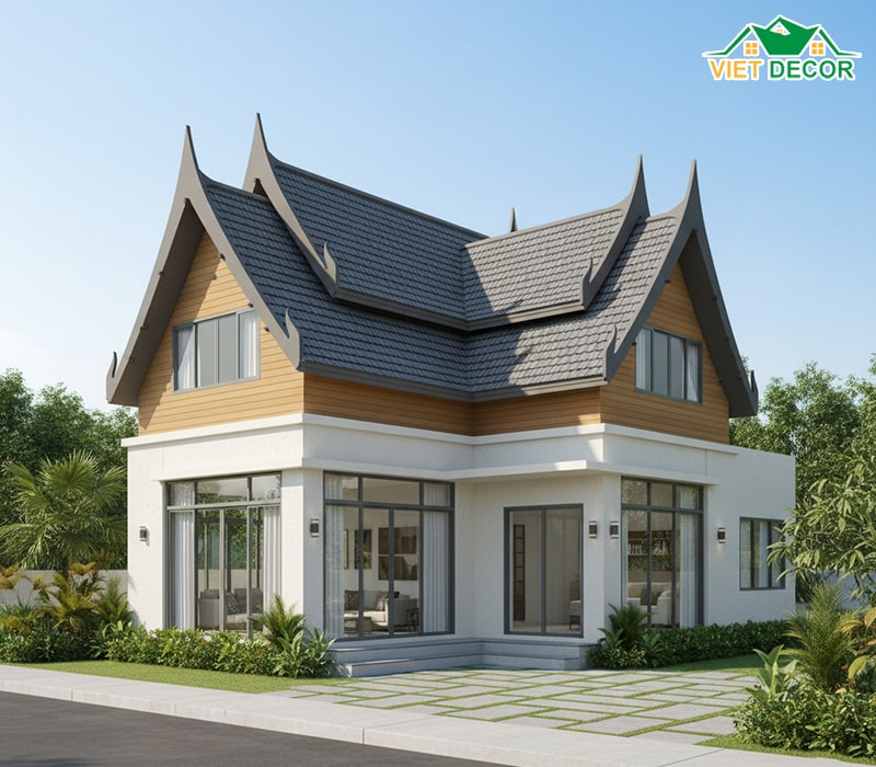 Mẫu nhà cấp 4 gác lửng 4x15 mái thái