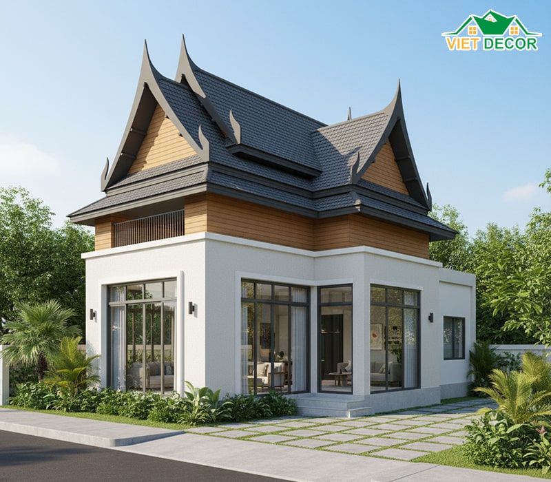 Mẫu nhà cấp 4 gác lửng 4x15 mái thái