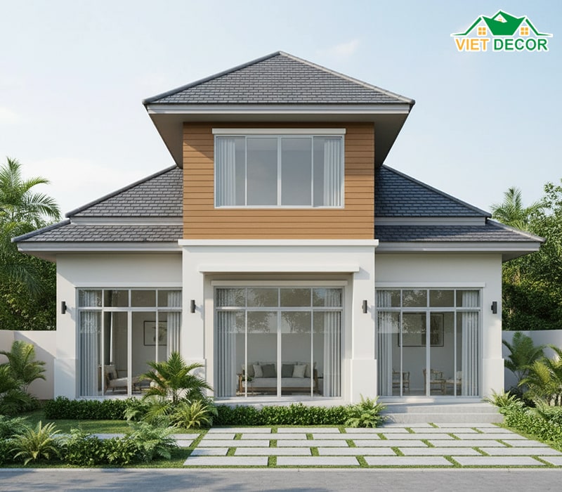 Mẫu nhà cấp 4 gác lửng 4x15 mái thái