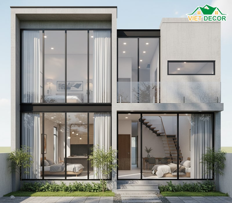 Mẫu nhà cấp 4 gác lửng 4x15 phong cách hiện đại