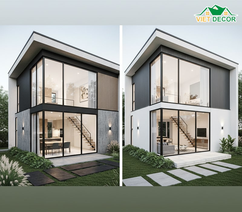 Mẫu nhà cấp 4 gác lửng 4x15 phong cách hiện đại
