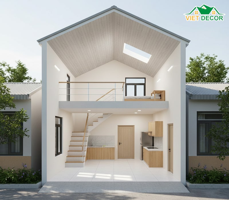 Nhà ống cấp 4 gác lửng 5x20m mái tôn hiện đại