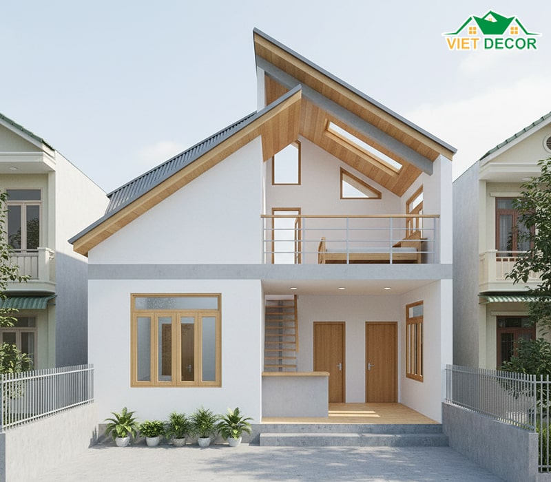 Nhà cấp 4 gác lửng mái tôn lệch phong cách trẻ trung