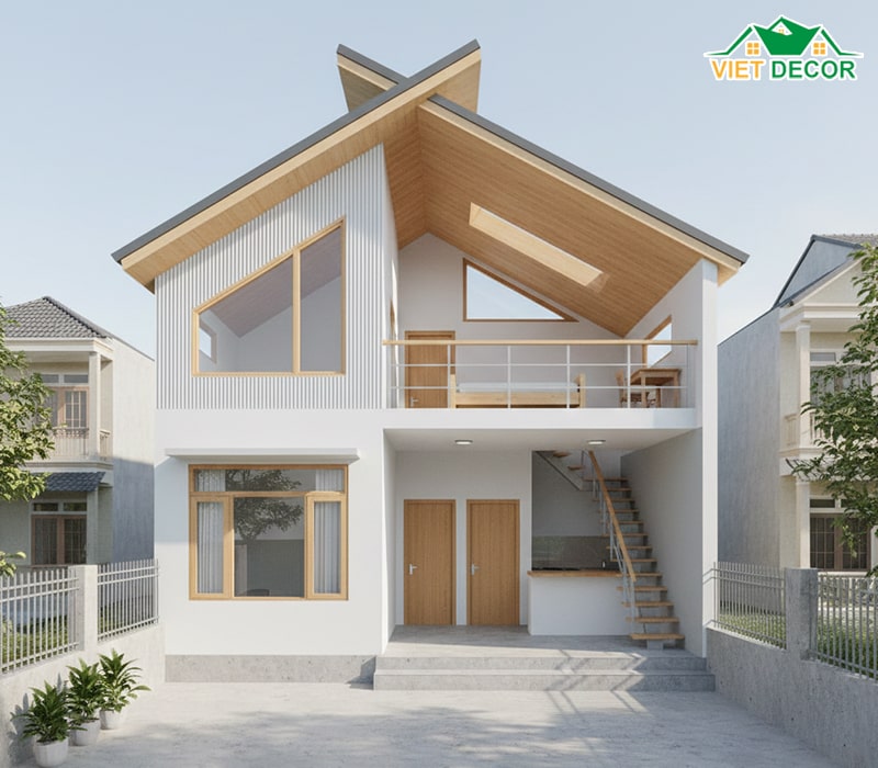 Nhà cấp 4 gác lửng mái tôn lệch phong cách trẻ trung