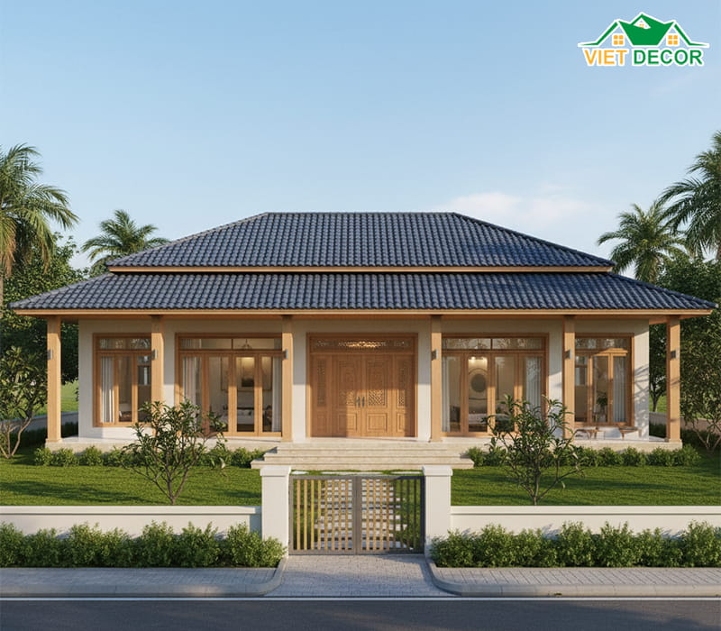 Mẫu nhà vườn cấp 4 mái Nhật không gian xanh