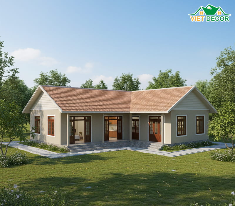 Mẫu nhà cấp 4 chữ L tối ưu công năng cho đất rộng