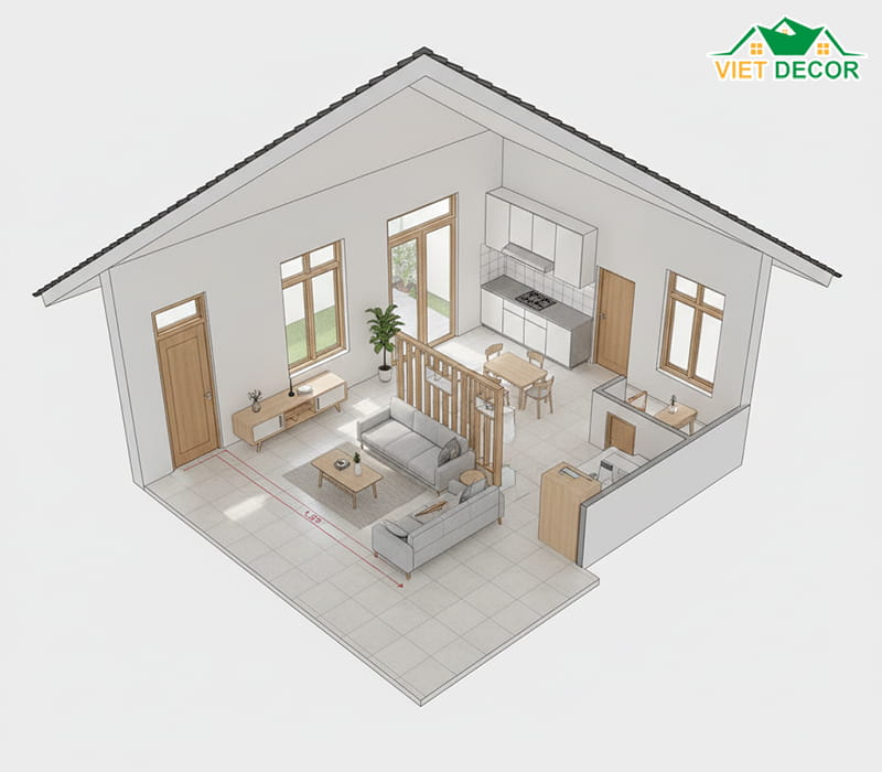 Cách sắp xếp phòng khách và bếp liên thông để tiết kiệm không gian