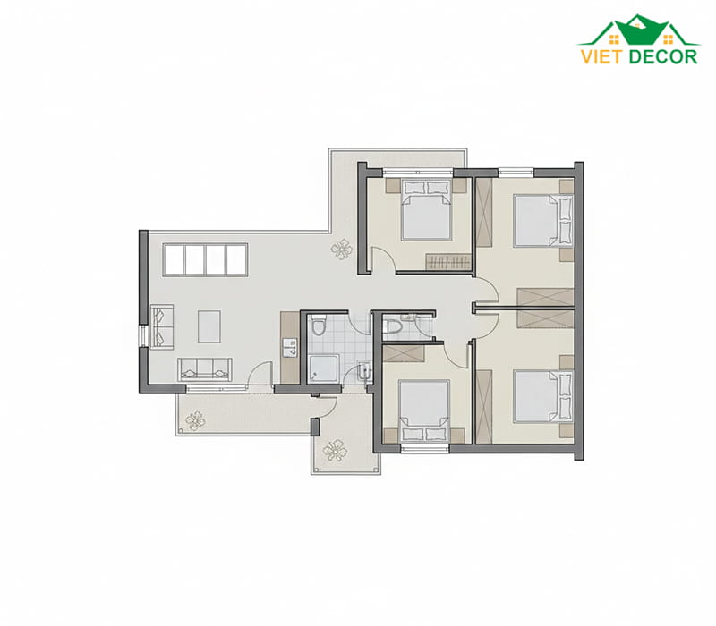 Sơ đồ bố trí công năng cho nhà cấp 4 diện tích 100m2 – 120m2