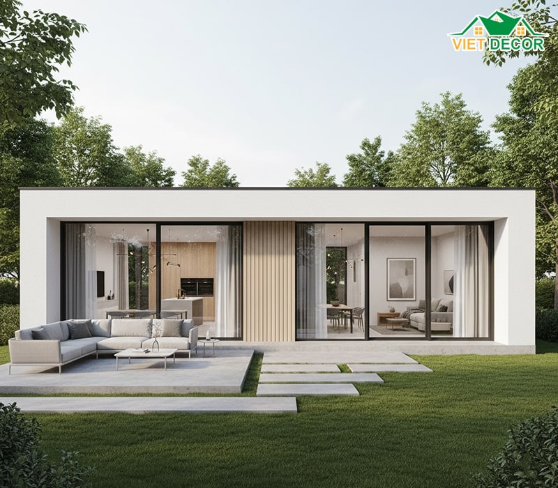 Mẫu nhà ống 1 tầng 3 phòng ngủ 100m2 mái bằng hiện đại