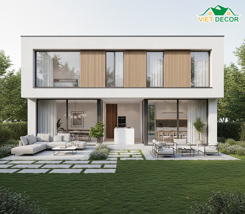 Mẫu nhà ống 1 tầng 3 phòng ngủ 100m2 mái bằng hiện đại