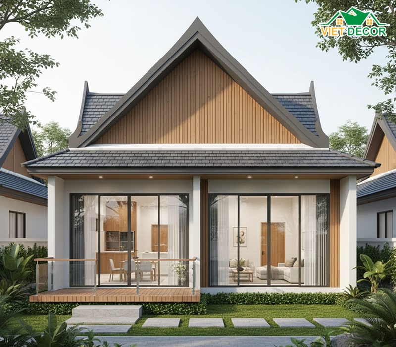Mẫu nhà ống 1 tầng mái Thái sang trọng
