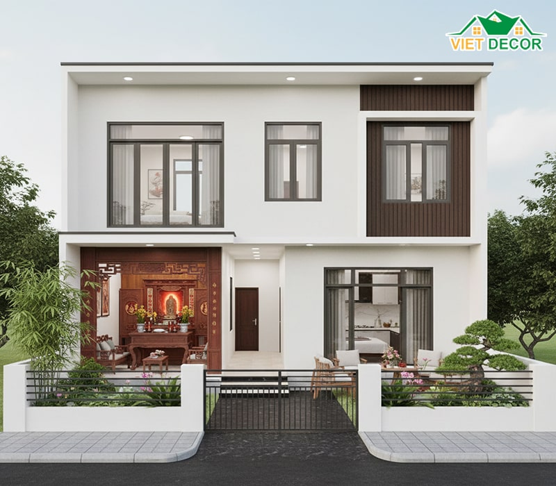 Thiết kế nhà ống 1 tầng 3 phòng ngủ có phòng thờ