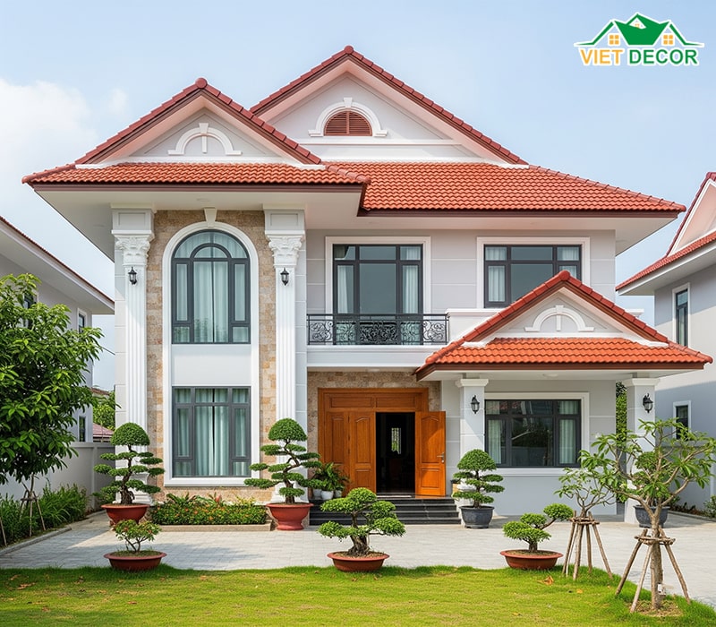Mẫu nhà ống 2 tầng 3 phòng ngủ 1 phòng thờ mái thái